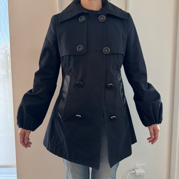 MACKAGE black trench peacoat with bell sleeve leather detail size Medium - Picture 16 of 16